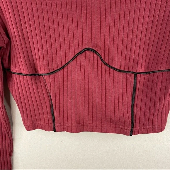 SHEIN Red Ribbed Knit Cropped Long Sleeve Top - Picture 2 of 4